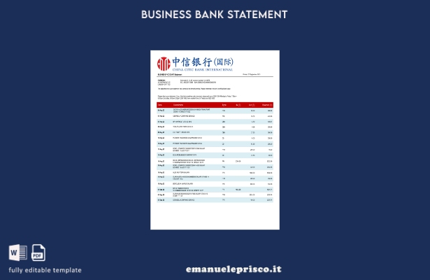 modello Word e PDF dell'estratto conto aziendale della China Citic Bank in stile